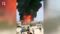 Patlamanın gerçekleştiği Beyrut Limanı'nda yangın