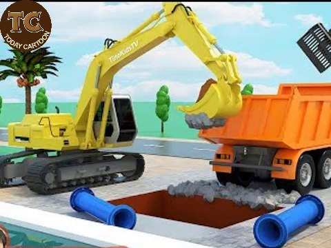 Excavator Hydraulic Hammer Drill & Clamp Trucks for Kids Fountain Pipe Repair