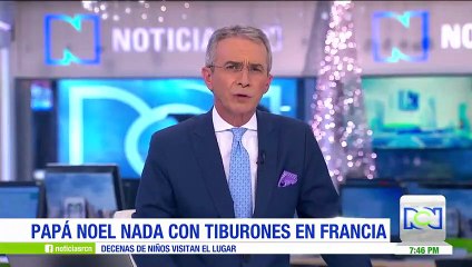 Papá Noel nada con tiburones en Francia
