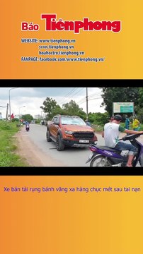 Xe bán tải rụng bánh văng xa hàng chục mét sau tai nạn