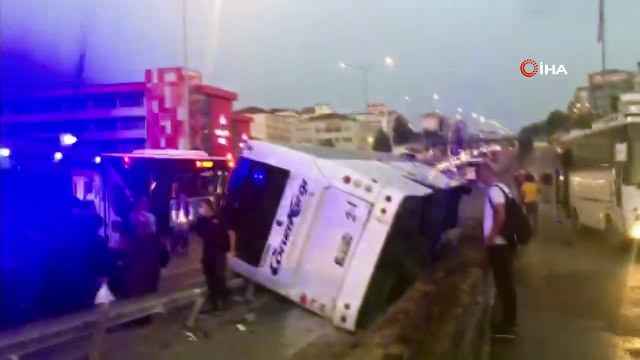 Şehirler arası tolcu otobüsü E-5'de yan yattı... Çok sayıda yaralı var