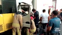 Kamyonet İETT otobüsüne çarptı, 2 kişi araçta sıkıştı | Video