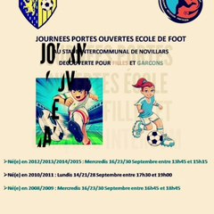 JOURNÉES PORTES OUVERTES ECOLE DE FOOT FILLES ET GARÇONS INTERCOMMUNAL  DE NOVILLARS LUNDI 14 MARS MARDI 15 MERCRRDI 16 SEPTEMBRE