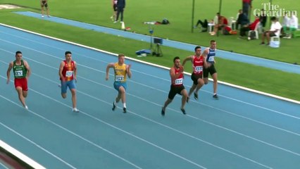 Stray cat sprints across finish line during 100m race in Turkey
