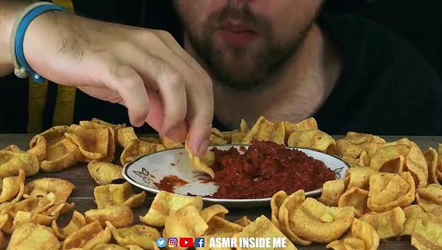 ASMR CRISPY AIR BACON SLICES CHIPS + ADJIKA (ABKHAZIAN SAUCE) EATING SOUND (NO TALKING) BEST SOUND