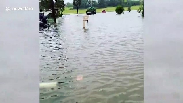 Roads flooded in Pensacola, Florida as Hurricane Sally sweeps through the area