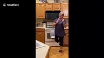 Priceless reaction at mom's 65th birthday surprise in Arizona with hidden family member in the pantry