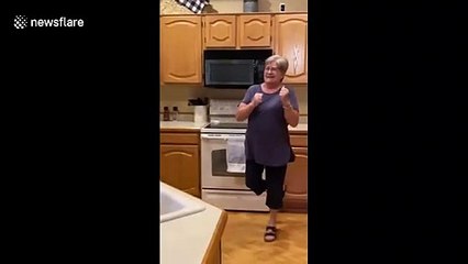 Priceless reaction at mom's 65th birthday surprise in Arizona with hidden family member in the pantry