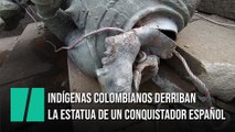 Indígenas colombianos derriban la estatua del conquistador español Sebastián de Belalcázar