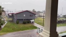 Rain lashes down in Galveston, Texas as Tropical Storm Beta continues
