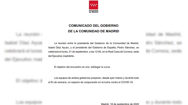 La reunión entre Sánchez y Ayuso será el lunes en la Puerta del Sol