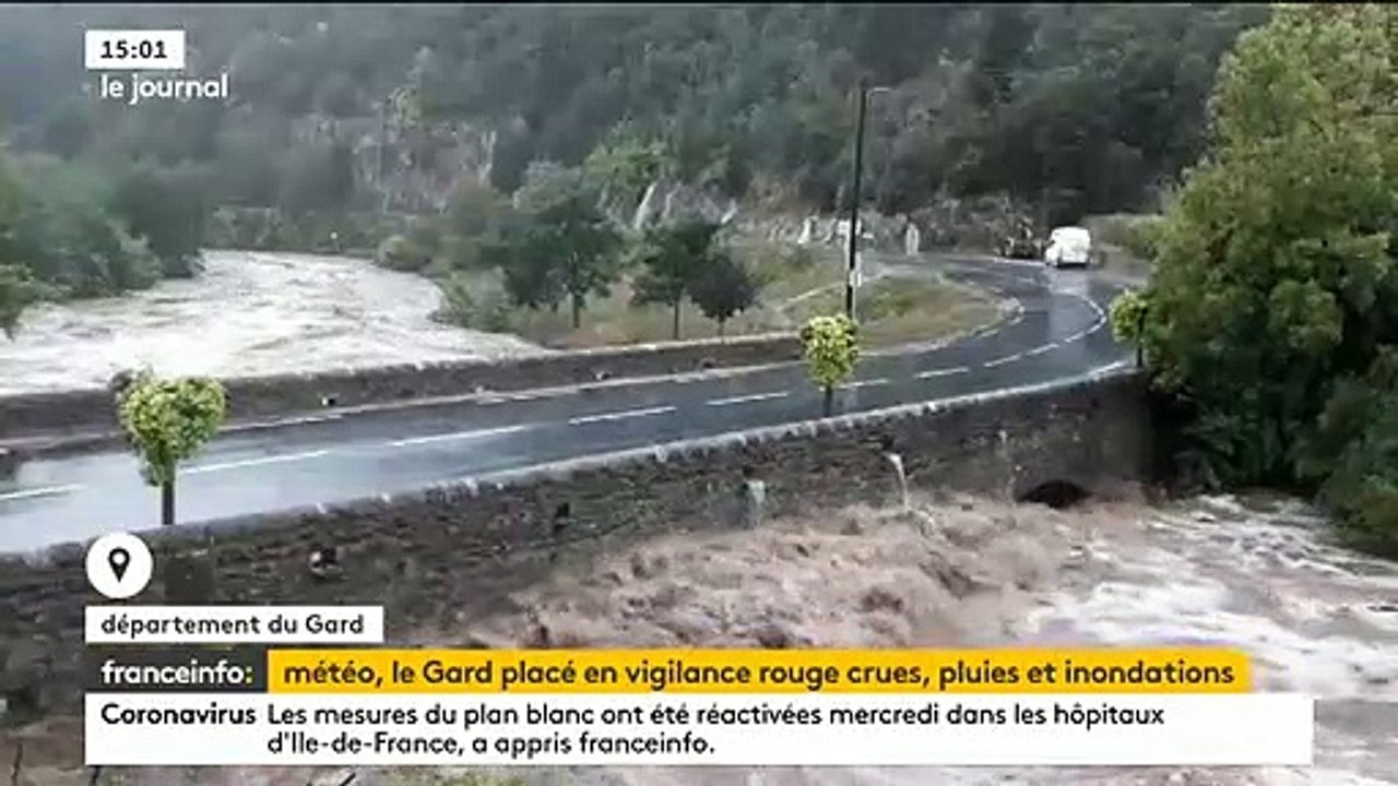 Premières images du Gard placé en vigilance rouge pour pluie-inondation et crues - L'Hérault et la Lozère restent en vigilance orange pour pluie-inondation