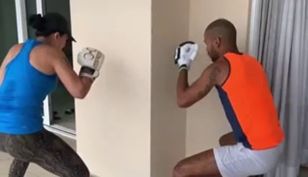 INDIAN CRICKET-Shikhar Dhawan at home with wife Aesha