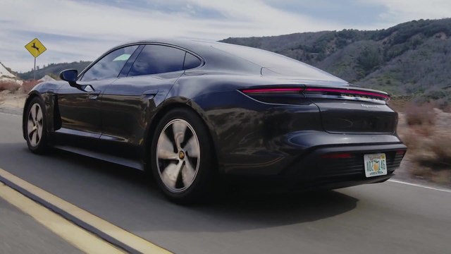 The new Porsche Taycan 4S in Volcano Grey Driving Video