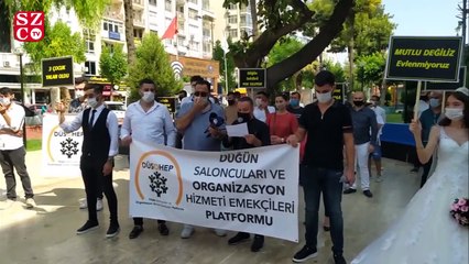 Düğün kısıtlamalarına işletme sahiplerinden gelinli damatlı eylem