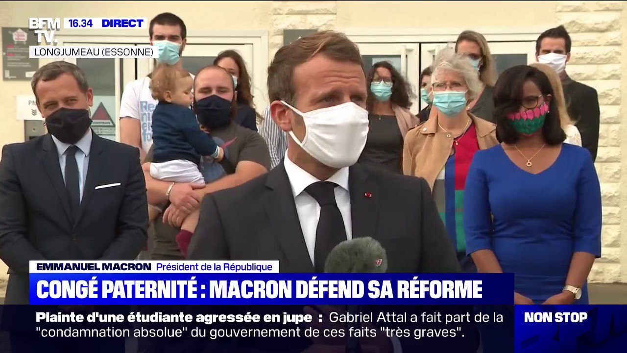 Le congé paternité de 28 jours sera mis en place "à partir du 1er juillet 2021", selon Emmanuel Macron