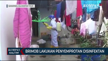 Brimob Polda Kaltim Lakukan penyemprotan Disinfektan