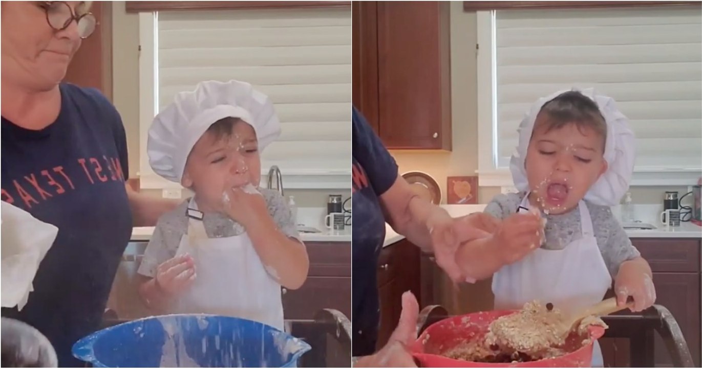 Avó tenta fazer bolachas com o neto mas a tarefa torna-se hilariante