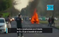 Susto y complicaciones en el tránsito en 19 y 32 por el incendio de un auto 