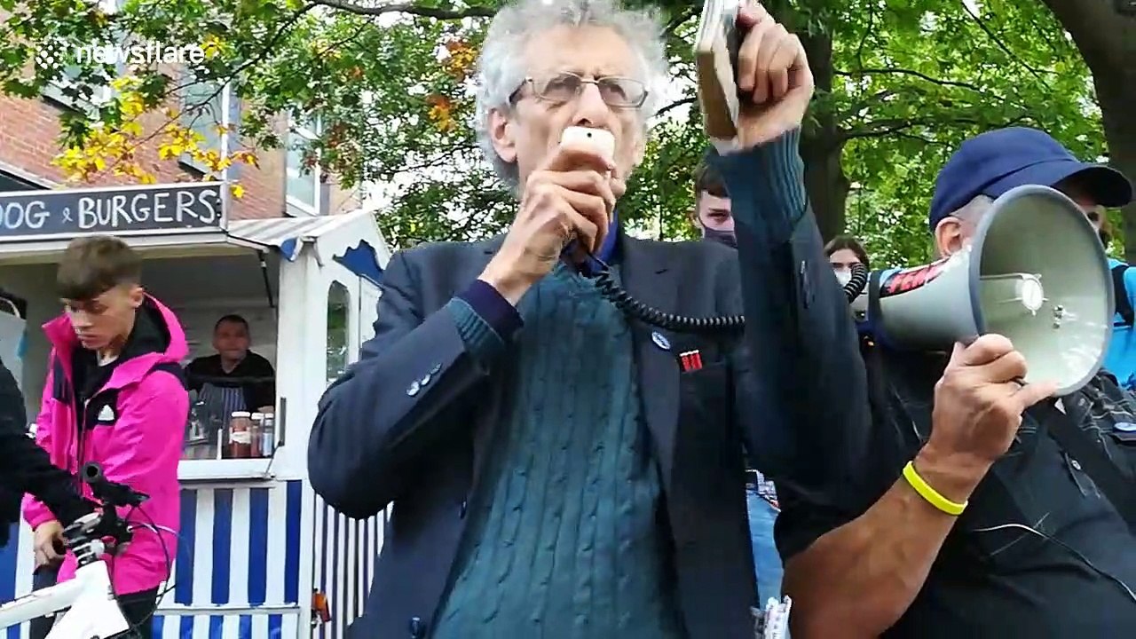Piers Corbyn gives speech at anti-mask rally in Norwich