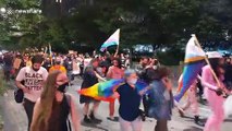 Black Trans Lives Matter protesters march and chant in New York City
