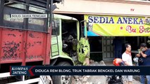 Diduga Rem Blong, Truk Tabrak Bengkel Dan Warung