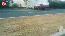 Silivri'de seyir halindeki kamyonette yangın çıktı