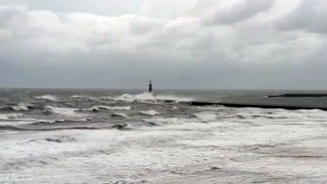 Tall waves batter Roker Pier