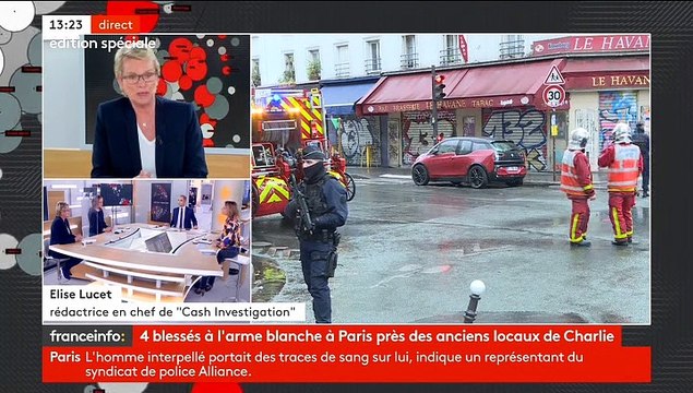 Elise Lucet annonce que deux de ses collaborateurs de Premières Lignes ont été blessés dans l'attaque au couteau, dans le 11e arrondissement parisien.
