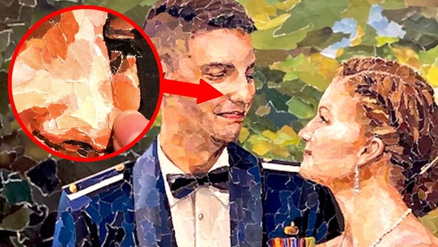 Artist creates mosaic portraits using magazine scraps