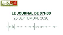 Journal de 07h00 du 25 septembre 2020 [Radio Côte d'Ivoire]