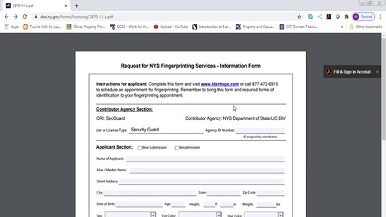 REQUEST FOR FINGERPRINTING SERVICES IDENTIGO