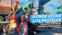 ¿Dónde están los pasteles de cumpleaños en Fortnite temporada 4? (localización tercer aniversario)