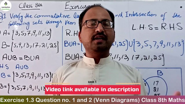 Unit 1 Exercise 1.3 Question no. 1 and 2 Class 8th Math (Venn diagrams) Operation on Sets Learning Zone.