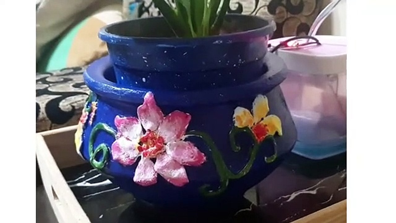 16  Pot decoration idea  pot painting  pot painting idea  pot decoration with air dry clay