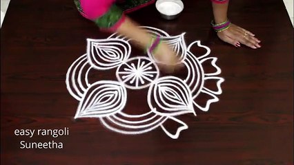 Cute n Small ,muggulu with 4 dots ,   beautiful designs, for beginners  ,  easy rangoli kolam