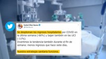 Ayuso defiende en un twitter que los ingresos hospitalarios se han desplomado un 66% en la comunidad