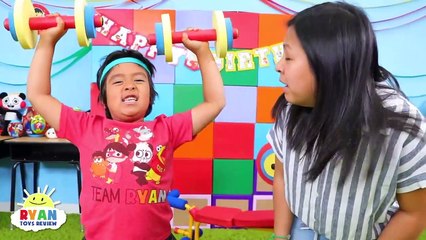 Ryan Pretend Play Working out to be strong and learn Why We Sweat!!!