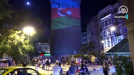 Galata Kulesi'ne Azerbaycan bayrağı yansıtması yapıldı