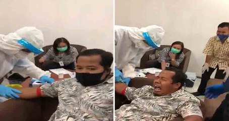 رد فعل غريب لرجل عند إعطائه حقنة