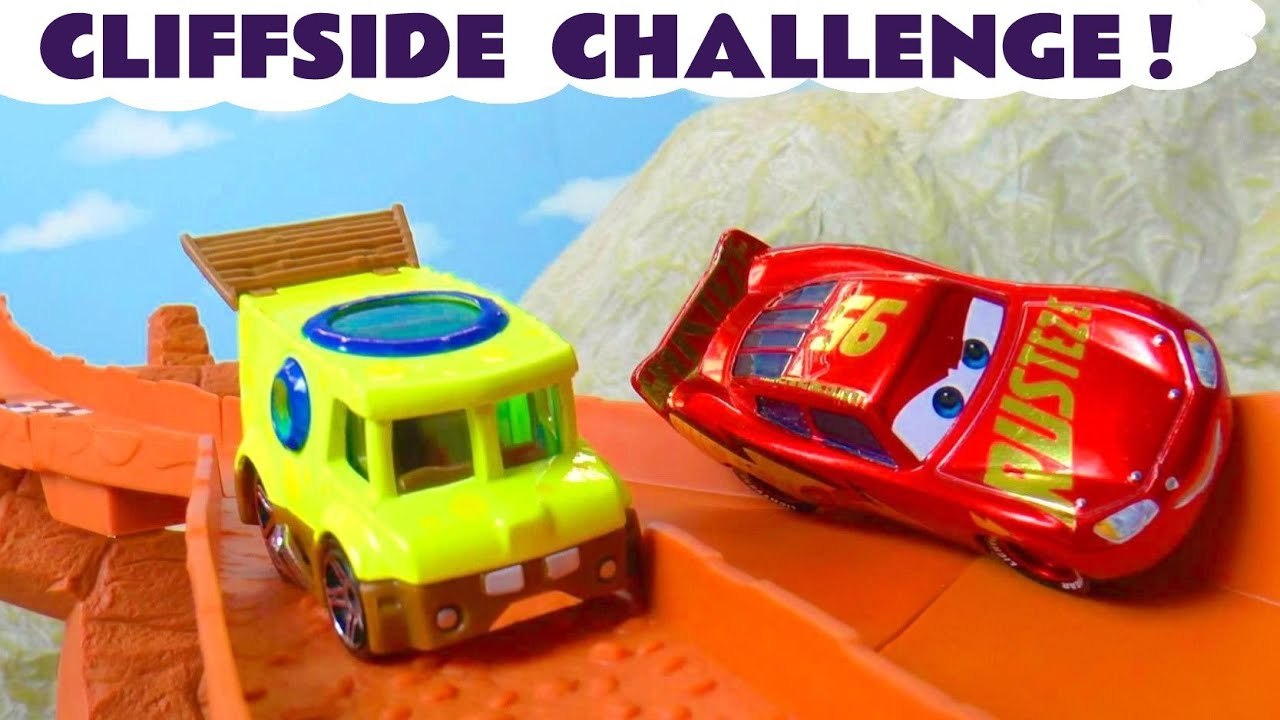 Disney Cars 3 Lightning McQueen Cliffside Racing Hot Wheels Challenge with Finding Nemo Finding Dory and Marvel Avengers in this Family Friendly Full Episode English Toy Story for Kids