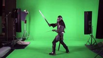 MEDIEVAL KNIGHT IN ARMOR WITH SWORD, SLOW MOTION GREEN SCREEN STOCK FOOTAGE