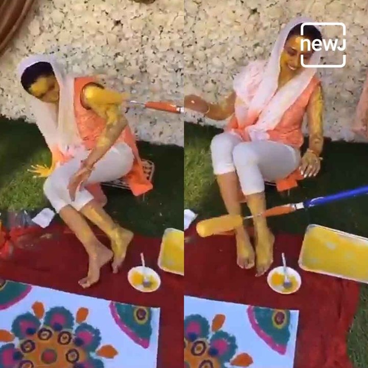 Haldi Ceremony In Corona Times! Paint Roller Used For Ritual Turmeric Paste On Bride-To-Be