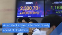 Asian stocks mixed after Wall St rally ahead of US debate, and other top stories in business from October 01, 2020.