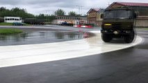 Czech Army Trucks Practice Driving Around Slippery Roads