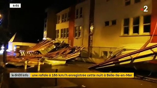 Tempête Alex - Regardez les premières images des dégâts de la nuit et en particulier dans le Morbihan avec une rafale de vent à 186 km/h en milieu de nuit à Belle-Ile-en mer