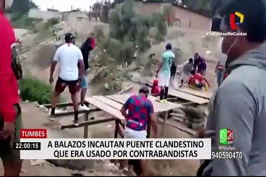 A disparos PNP tuvo que retirar puente clandestino ante negativa de extranjeros en Tumbes