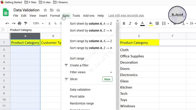 Excel Data Validation - How to create a drop down list in google sheets and priorities a category