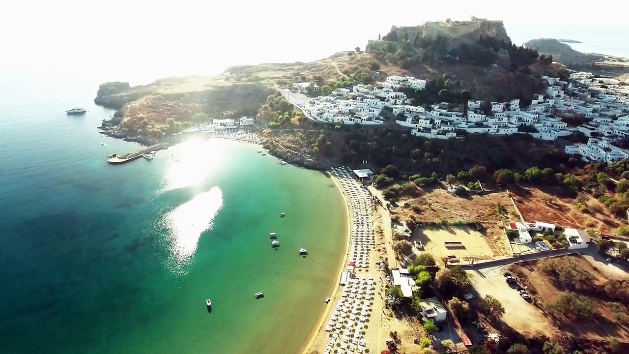 Beach village in Greecenatural beautiful royalty Free Stock no copyright video Free for commercial use dron dron aerial view