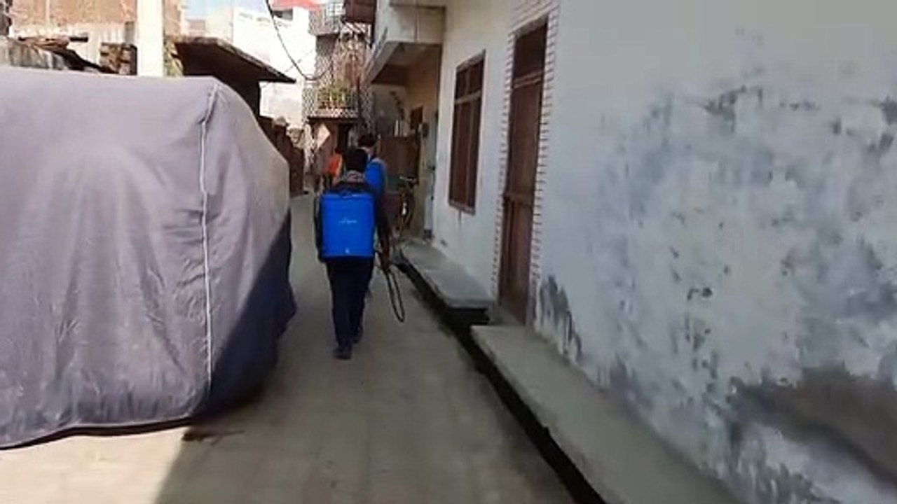 बीमारियों को रोकने के लिए भरथना में किया गया सैनिटाइजर छिड़काव